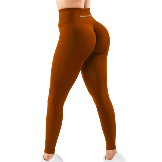 ROOOKU Uplift Squat Proof Workout Leggings for Women Anti-Ripped Scrunch Butt Lifting Gym Booty Seamless Yoga Pants-Brick Orange